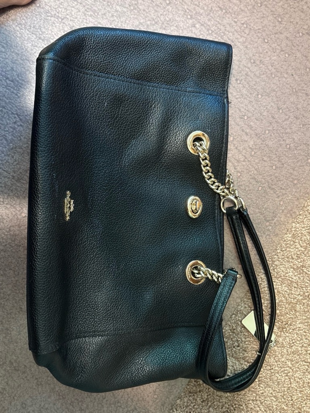 Coach Black Pebbled Leather Shoulder Bag with Gold Chain Accent